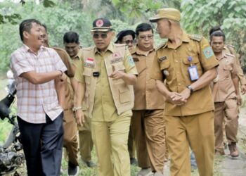 Bupati Simalungun meninjau longsor di Kecamatan Huta Bayu Raja.(simantab/ist)