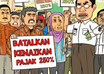 Ilustrasii Bupati Pati vs warganya ricuh dampak kenaikan pajak 250%.(simantab/ai)