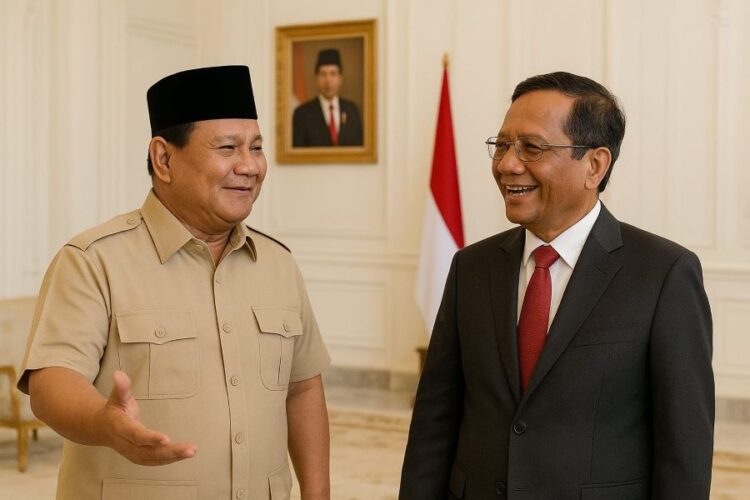 Presiden Prabowo berbicara santai dengan Mahfud MD yang digadang-gadang akan menjadi Menko Polkam.(Simantab/ai)