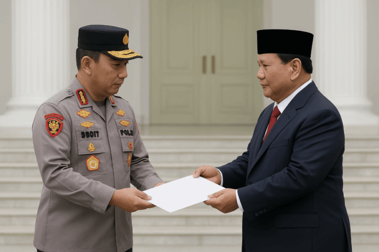 Kapolri Listyo Sigit menerima sepucuk surat dari Presiden Prabowo di Istana Negara.(Simantab/ist)