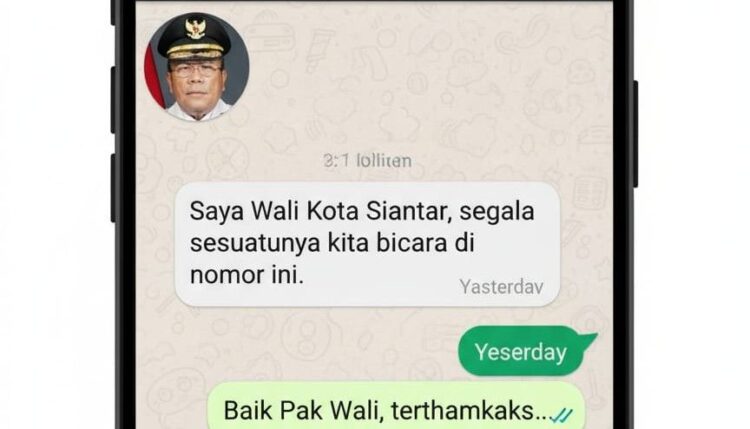 Ilustrasi tangkapan layar WA yang mencatut gambar Wali Kota Pematangsiantar.(Simantab/ai)