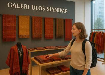 Pengunjung asal Eropa di Galeri Ulos Sianipar.(Simantab/ai)