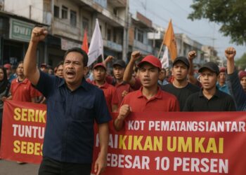 Ilustrasi aksi buruh di Kota Pematangsiantar.(Simantab/ai)