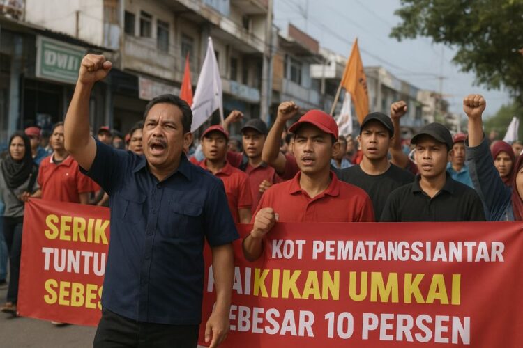Ilustrasi aksi buruh di Kota Pematangsiantar.(Simantab/ai)