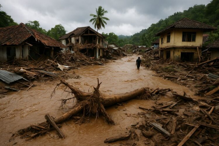 Pasca banjir bandang di salah satu desa di Aceh.(Simantab/ist)