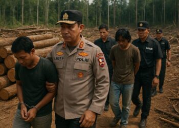 Ilustrasi polisi mengamankan sejumlah tersangka pembalakan liar.(Simantab/ai)