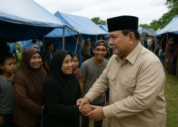 Presiden Prabowo menemui korban bencana Aceh Tamiang di tenda-tenda pengungsian.(Simantab/ai)