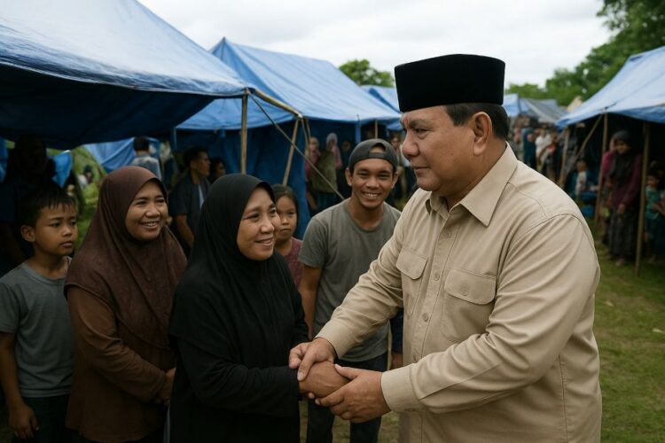 Presiden Prabowo menemui korban bencana Aceh Tamiang di tenda-tenda pengungsian.(Simantab/ai)