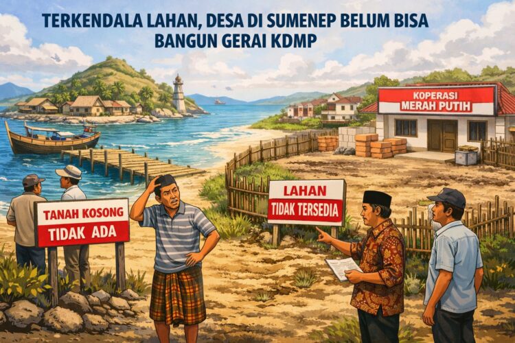 Ilustrasi sulitnya mendapatkan lahan untuk membangun gedung Koperasi Desa/Kelurahan Merah Putih.(Simantab/AI)