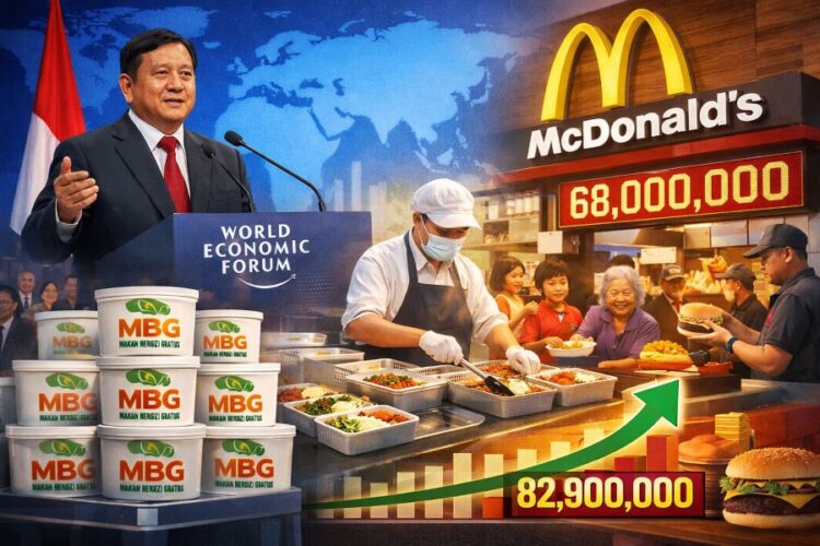 Ilustrasi perbandingan Makan Bergizi Gratis (MBG) dengan McDonald's.(Simantab/AI)