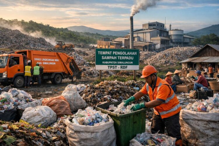 Ilustrasi tempat pengolahan sampah terpadu.(Simantab/AI)